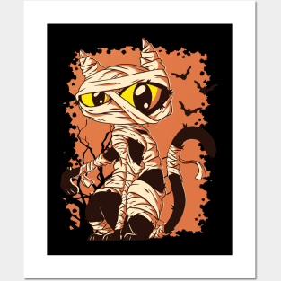 Mummy Black Cat- Spooky Halloween Cat Posters and Art